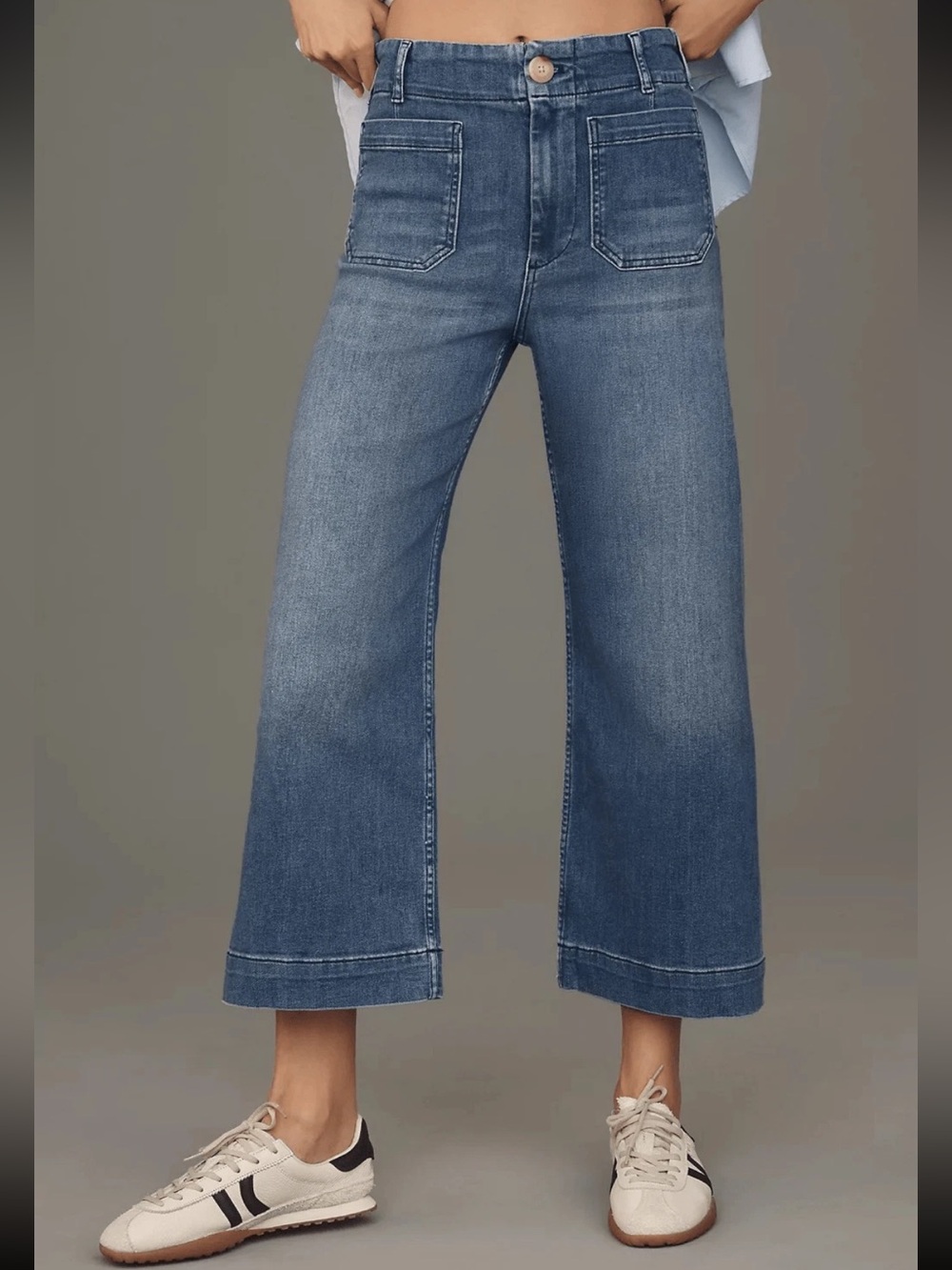 Maeve Mid Blue Wide-Leg Cropped Jeans
